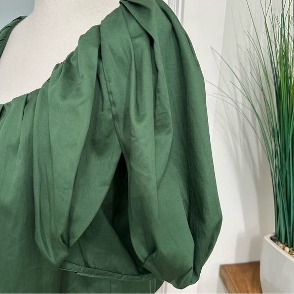 REBECCA TAYLOR Tulip Sleeve Babydoll Top SZ 6 Green Designer Scoopneck READ - Picture 3 of 10